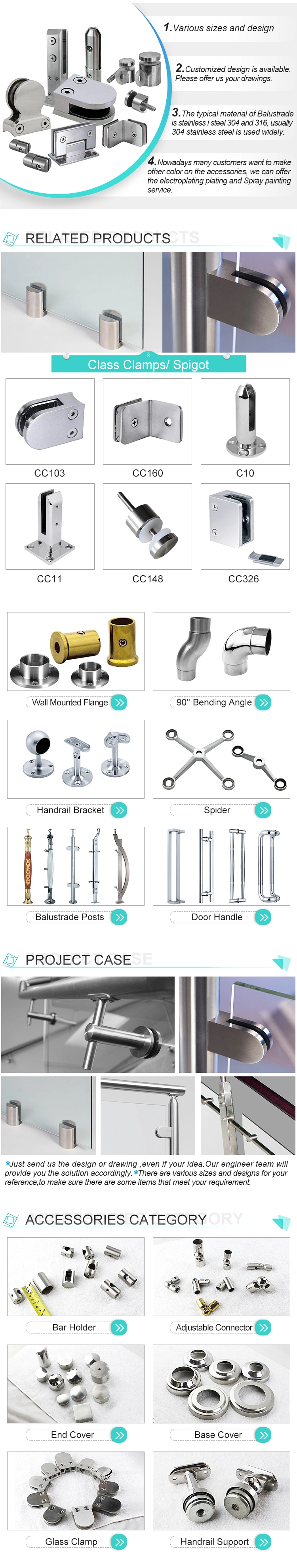 Stainless Steel AISI304, AISI316 Hot Sale Bar Fitting for Pipe/Tube/Cable Railing